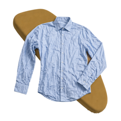 Blue shirt on a brown ironing board