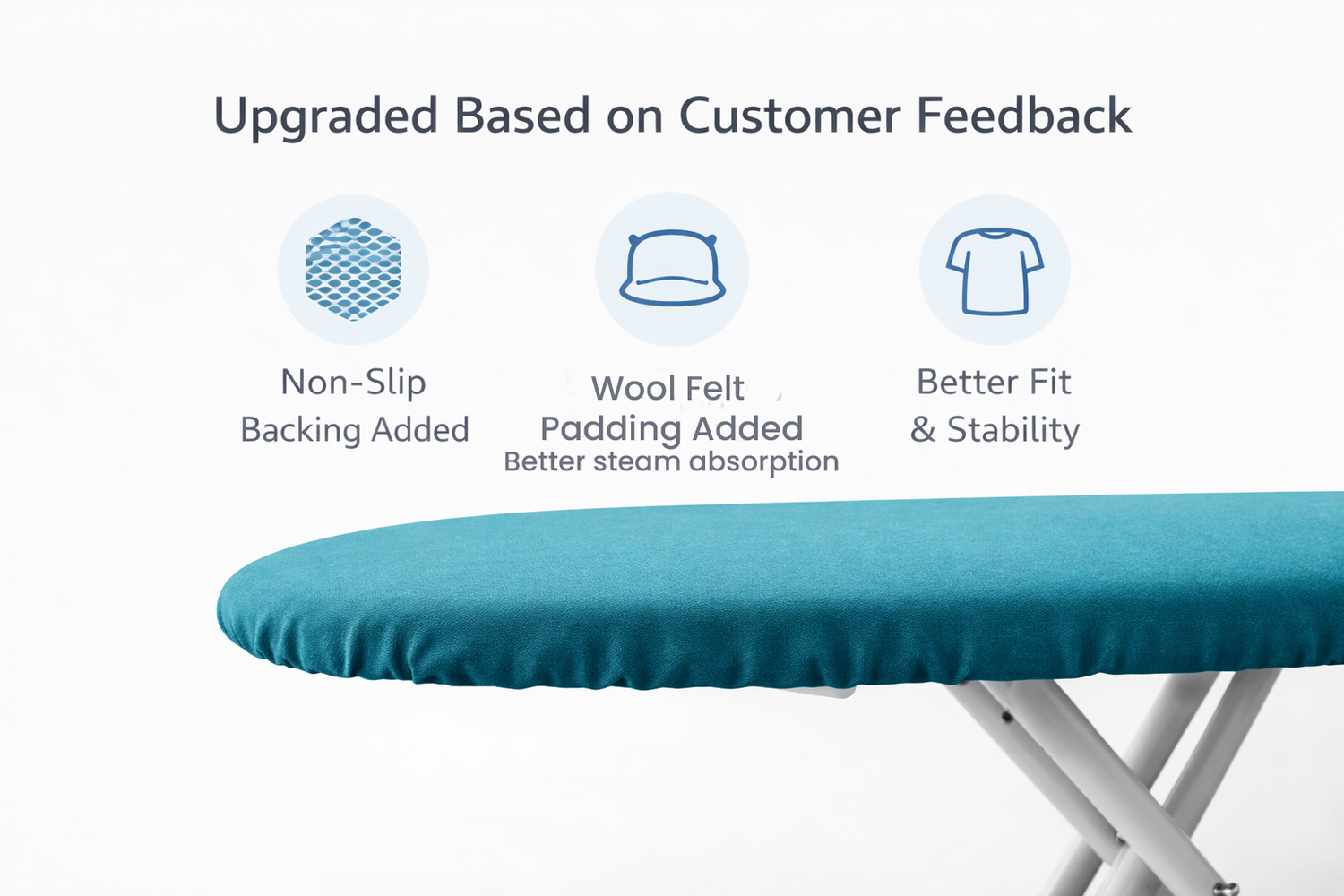 Non-Slip Ironing Board Cover with 6 mm Wool Felt Padding – Secure Fit, Stays in Place