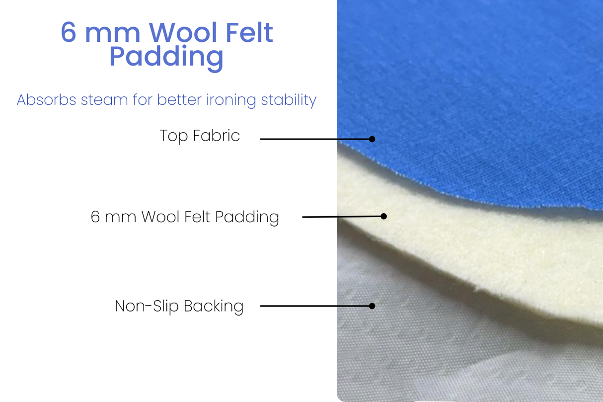 Non-Slip Ironing Board Cover with 6 mm Wool Felt Padding – Secure Fit, Stays in Place